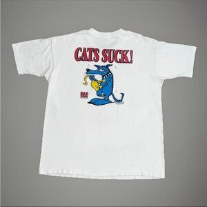 Vintage Bad Dog Sportswear Mens White Cats Suck Graphic Print T-Shirt Size XL